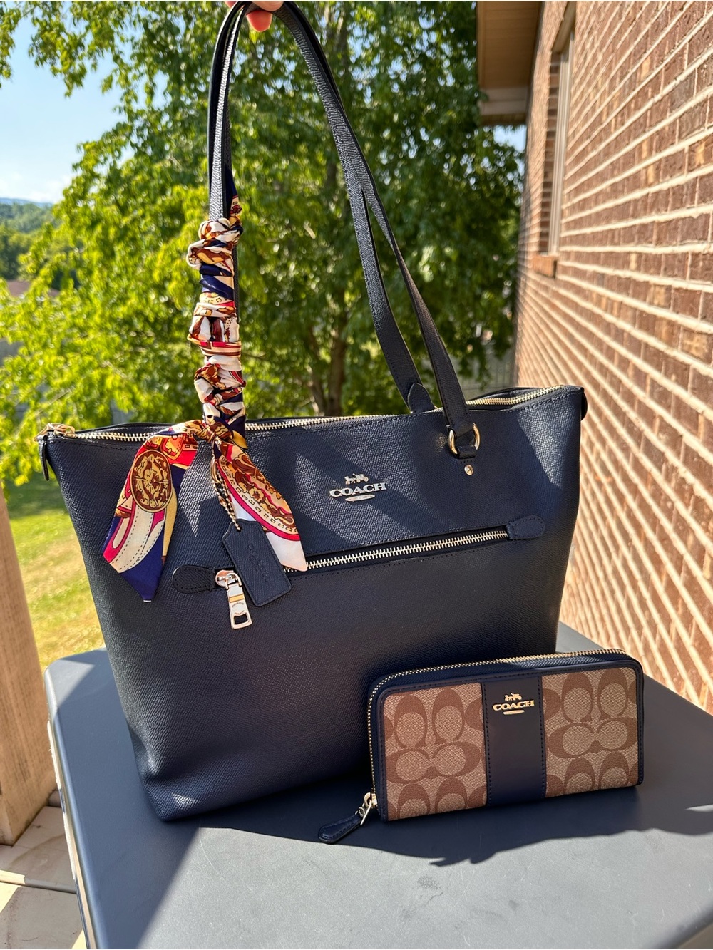 Coach Navy Leather Tote with Coach Signature Wallet